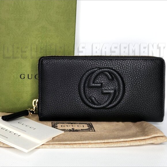 GUCCI black pebbled leather SOHO Interlocking G Bamboo Tassel zip around wallet - Picture 1 of 8